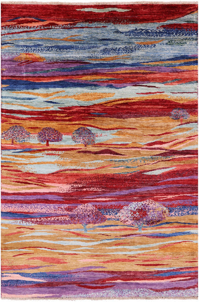 Persian Gabbeh Tribal Hand Knotted Wool Rug - 4' 1" X 6' 0" - Golden Nile