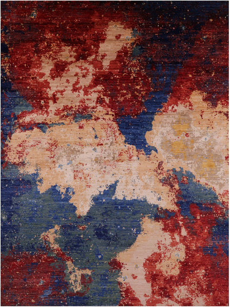 Abstract Contemporary Hand Knotted Wool Rug - 9' 0" X 11' 10" - Golden Nile