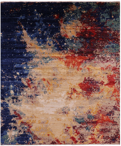 Abstract Contemporary Hand Knotted Wool Rug - 8' 1" X 9' 8" - Golden Nile