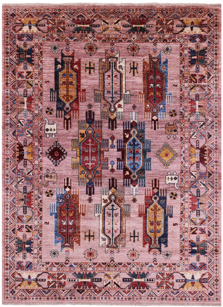 Pink Persian Fine Serapi Hand Knotted Wool Rug - 5' 1" X 7' 0" - Golden Nile