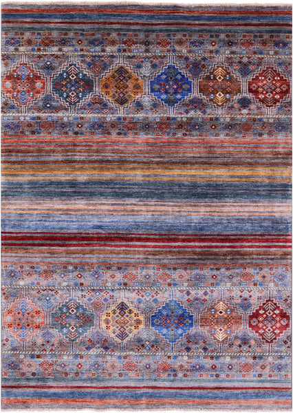 Khorjin Persian Gabbeh Hand Knotted Wool Rug - 5' 7" X 7' 11" - Golden Nile