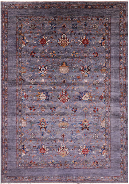 Grey Peshawar Hand Knotted Wool Rug - 6' 9" X 9' 9" - Golden Nile
