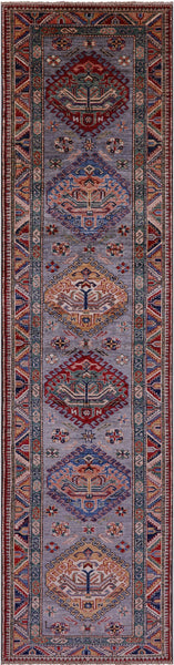 Grey Super Kazak Hand Knotted Wool Runner Rug - 2' 8" X 10' 3" - Golden Nile