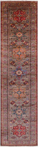 Super Kazak Hand Knotted Wool Runner Rug - 2' 6" X 10' 2" - Golden Nile