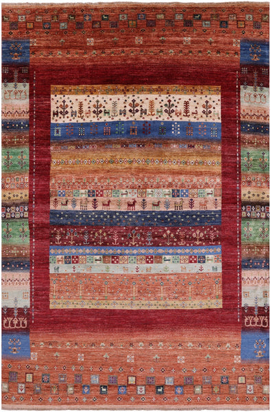 Tribal Persian Gabbeh Hand Knotted Wool Rug - 6' 7" X 9' 10" - Golden Nile