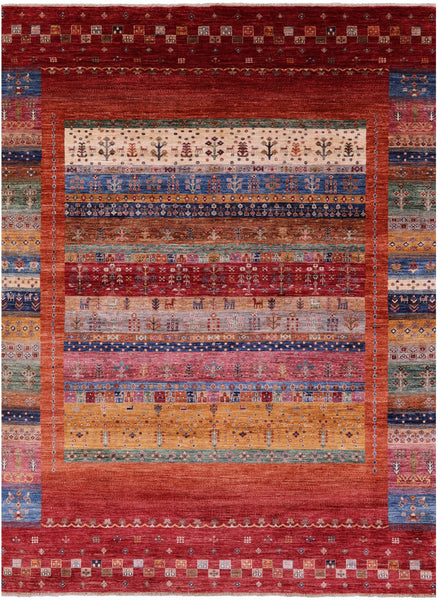 Persian Gabbeh Tribal Hand Knotted Wool Rug - 7' 0" X 9' 8" - Golden Nile