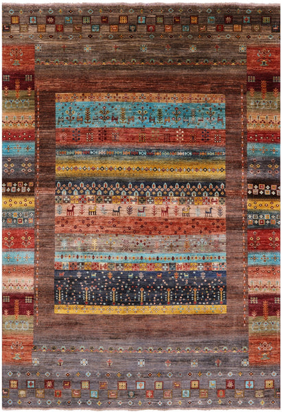 Persian Gabbeh Tribal Hand Knotted Wool Rug - 6' 8" X 9' 7" - Golden Nile