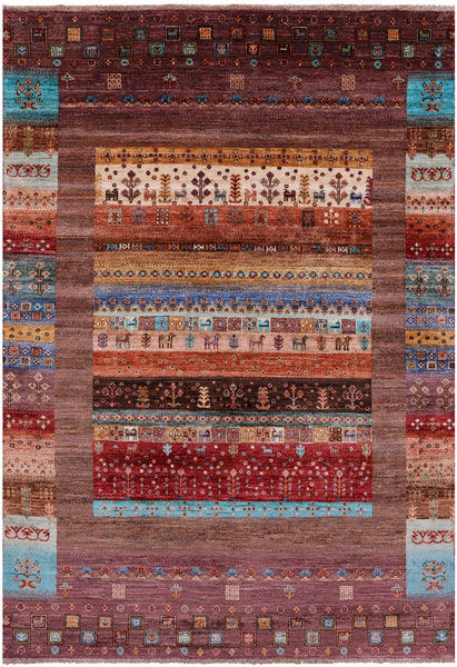 Tribal Persian Gabbeh Hand Knotted Wool Rug - 5' 7" X 8' 1" - Golden Nile