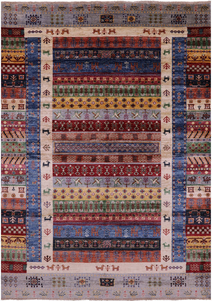 Tribal Persian Gabbeh Hand Knotted Wool Rug - 5' 8" X 8' 0" - Golden Nile