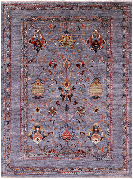 Grey Peshawar Hand Knotted Wool Rug - 5' 0" X 6' 8" - Golden Nile