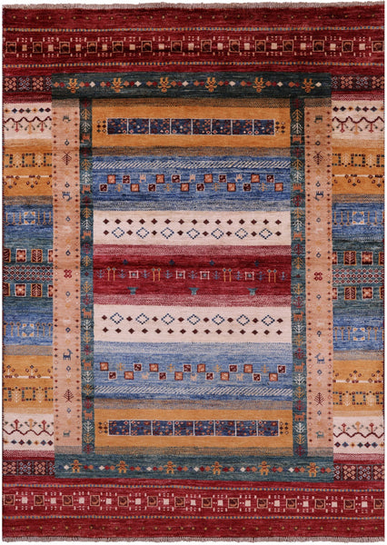 Persian Gabbeh Tribal Hand Knotted Wool Rug - 4' 3" X 6' 0" - Golden Nile