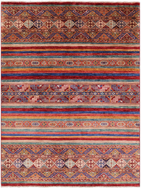 Khorjin Persian Gabbeh Hand Knotted Wool Rug - 4' 11" X 6' 5" - Golden Nile