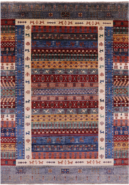 Persian Gabbeh Tribal Hand Knotted Wool Rug - 5' 7" X 7' 10" - Golden Nile