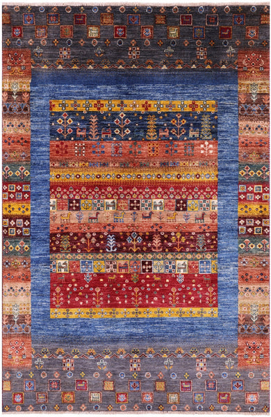 Persian Gabbeh Tribal Hand Knotted Wool Rug - 4' 0" X 6' 0" - Golden Nile