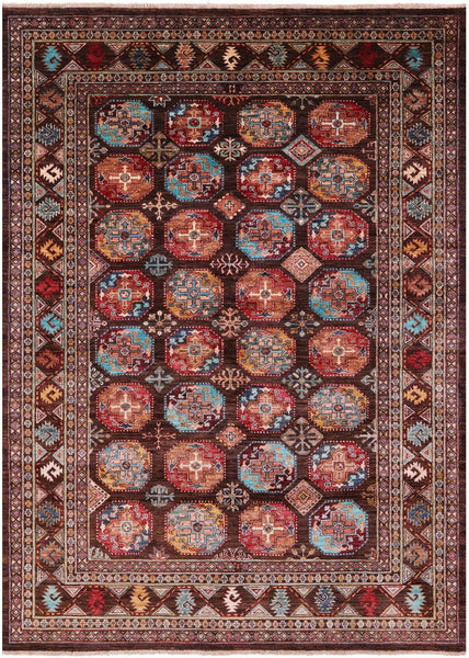 Brown Turkmen Ersari Hand Knotted Wool Rug - 5' 9" X 8' 1" - Golden Nile