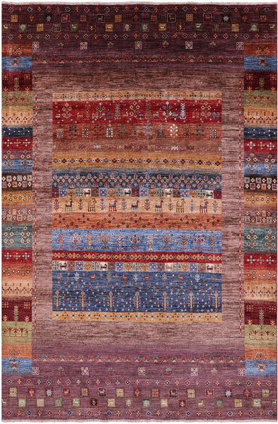 Persian Gabbeh Tribal Hand Knotted Wool Rug - 6' 6" X 9' 9" - Golden Nile