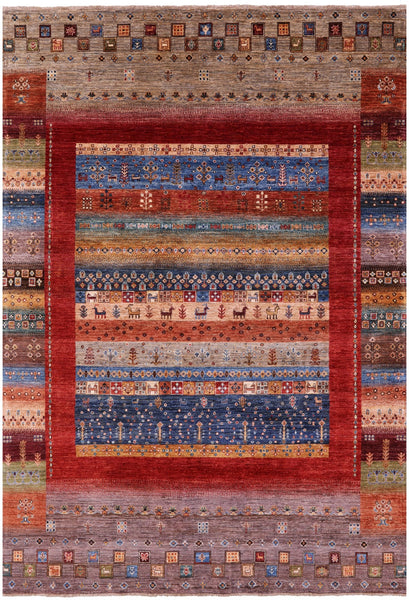 Persian Gabbeh Tribal Handmade Wool Rug - 6' 7" X 9' 7" - Golden Nile