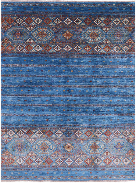 Blue Khorjin Persian Gabbeh Hand Knotted Wool Rug - 5' 7" X 7' 6" - Golden Nile