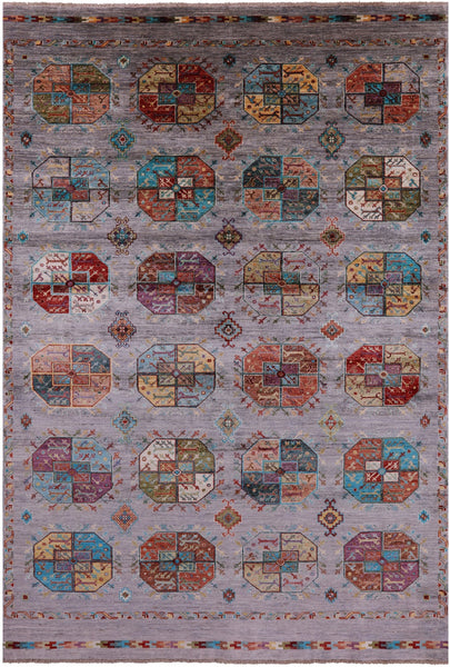 Grey Turkmen Ersari Hand Knotted Wool Rug - 6' 8" X 10' 0" - Golden Nile