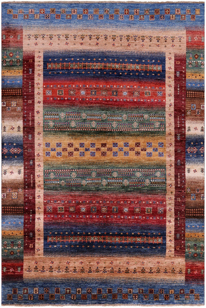 Tribal Persian Gabbeh Handmade Wool Rug - 5' 8" X 8' 2" - Golden Nile