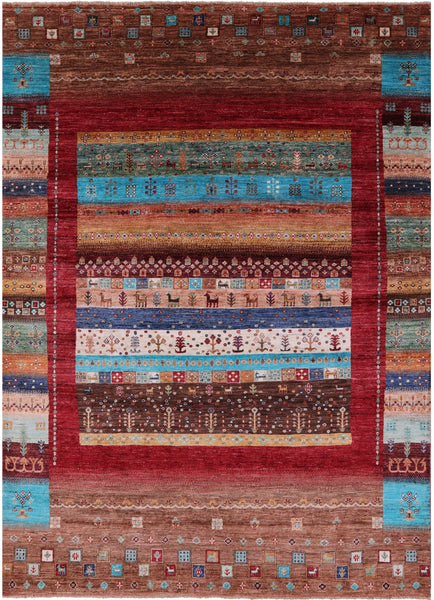 Tribal Persian Gabbeh Hand Knotted Wool Rug - 6' 10" X 9' 10" - Golden Nile