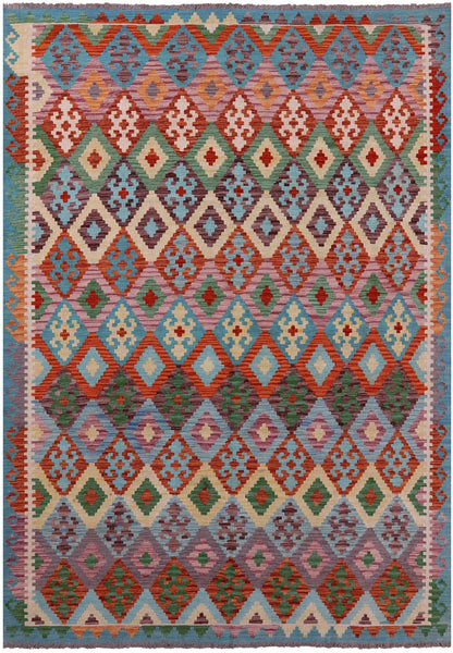 Reversible Kilim Flat Weave Wool On Wool Rug - 6' 9" X 9' 10" - Golden Nile