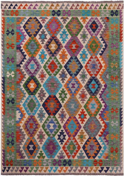 Reversible Kilim Flat Weave Wool On Wool Rug - 5' 7" X 7' 9" - Golden Nile