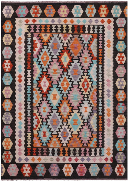 Reversible Kilim Flat Weave Wool On Wool Rug - 5' 5" X 7' 8" - Golden Nile