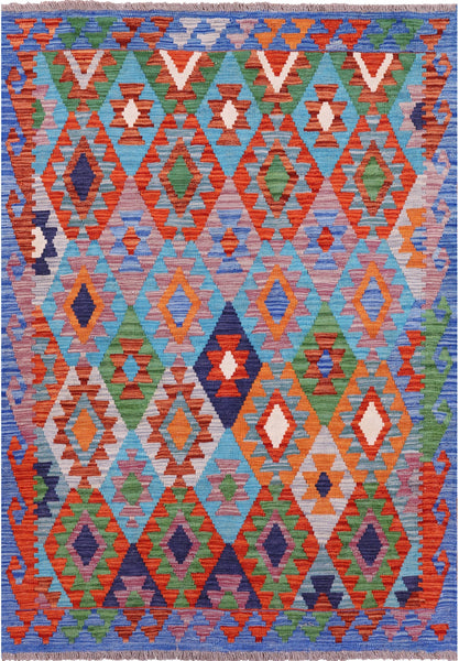 Reversible Kilim Flat Weave Wool On Wool Rug - 4' 0" X 5' 6" - Golden Nile