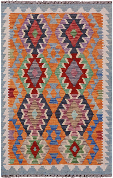 Reversible Kilim Flat Weave Wool On Wool Rug - 3' 4" X 5' 2" - Golden Nile