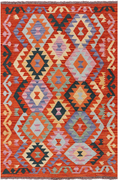 Reversible Kilim Flat Weave Wool On Wool Rug - 3' 5" X 4' 11" - Golden Nile