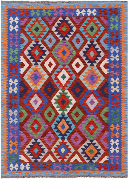 Reversible Kilim Flat Weave Wool On Wool Rug - 5' 9" X 7' 11" - Golden Nile