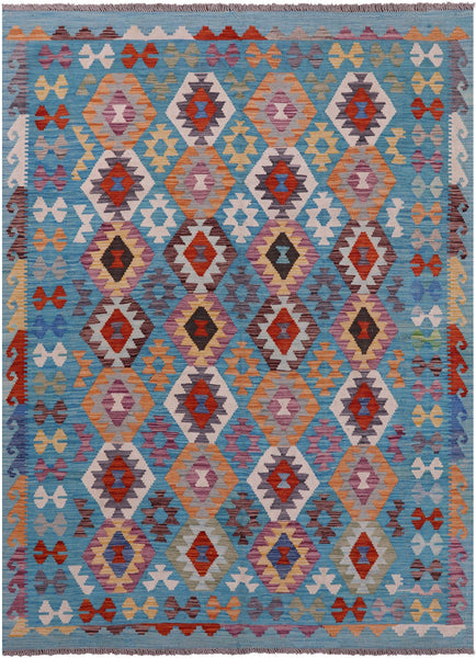 Reversible Kilim Flat Weave Wool On Wool Rug - 5' 10" X 8' 0" - Golden Nile