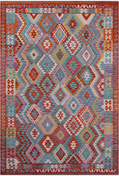 Reversible Kilim Flat Weave Wool On Wool Rug - 6' 9" X 9' 9" - Golden Nile