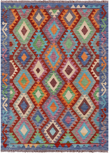 Reversible Kilim Flat Weave Wool On Wool Rug - 4' 9" X 6' 6" - Golden Nile