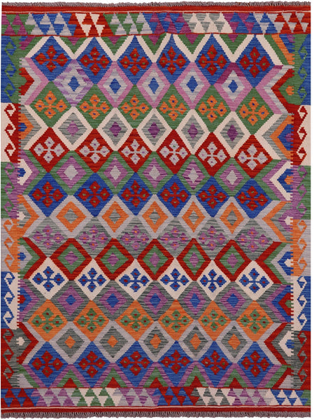 Reversible Kilim Flat Weave Wool On Wool Rug - 5' 1" X 6' 7" - Golden Nile