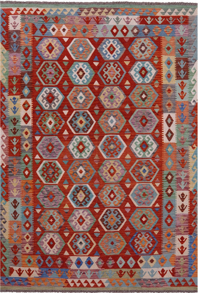 Reversible Kilim Flat Weave Wool On Wool Rug - 6' 8" X 9' 7" - Golden Nile