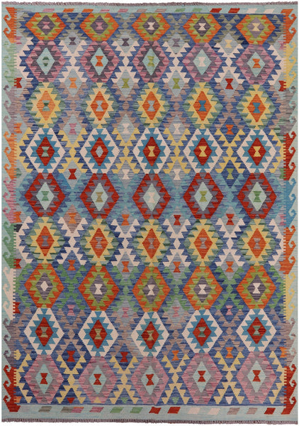 Reversible Kilim Flat Weave Wool On Wool Rug - 6' 11" X 9' 9" - Golden Nile