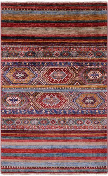 Khorjin Persian Gabbeh Hand Knotted Wool Rug - 3' 11" X 6' 4" - Golden Nile