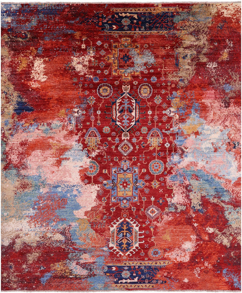 Abstract Contemporary Handmade Wool Rug - 8' 0" X 9' 7" - Golden Nile