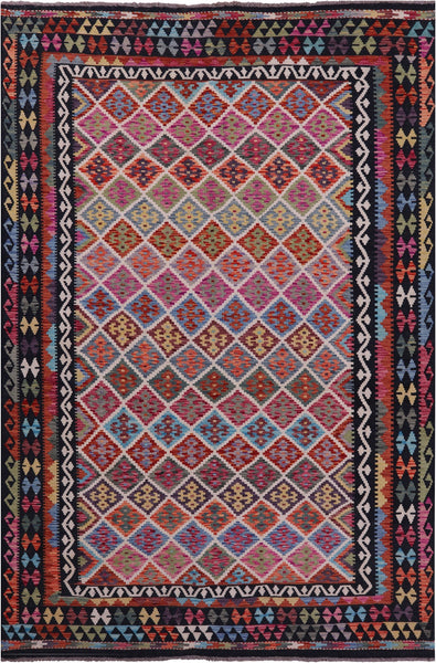 Reversible Kilim Flat Weave Wool On Wool Rug - 7' 1" X 10' 4" - Golden Nile