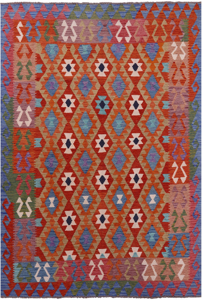 Reversible Kilim Flat Weave Wool On Wool Rug - 6' 7" X 9' 4" - Golden Nile