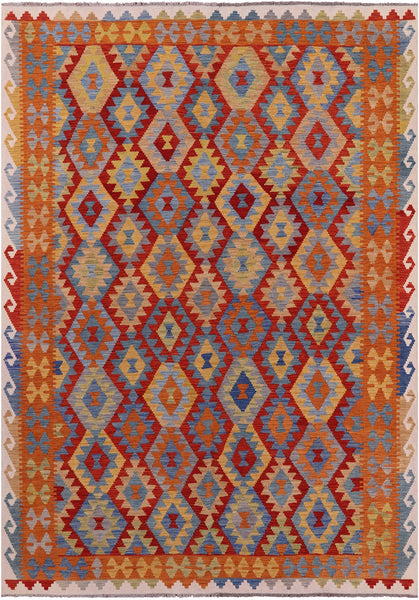 Reversible Kilim Flat Weave Wool On Wool Rug - 6' 9" X 9' 9" - Golden Nile