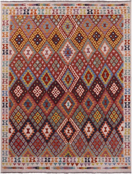 Reversible Kilim Flat Weave Wool On Wool Rug - 7' 1" X 9' 6" - Golden Nile