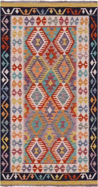 Reversible Kilim Flat Weave Wool On Wool Rug - 3' 4" X 6' 4" - Golden Nile