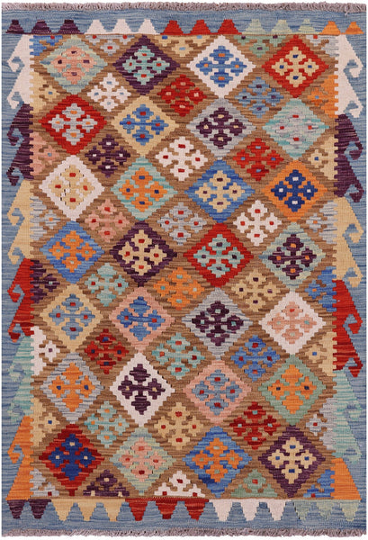 Reversible Kilim Flat Weave Wool On Wool Rug - 3' 5" X 4' 10" - Golden Nile