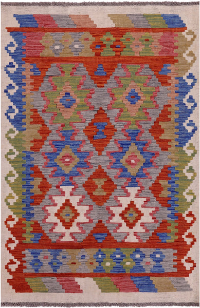 Reversible Kilim Flat Weave Wool On Wool Rug - 3' 2" X 4' 9" - Golden Nile