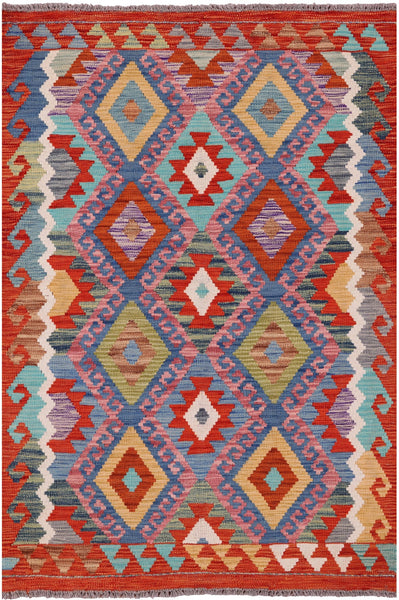 Reversible Kilim Flat Weave Wool On Wool Rug - 3' 6" X 5' 1" - Golden Nile