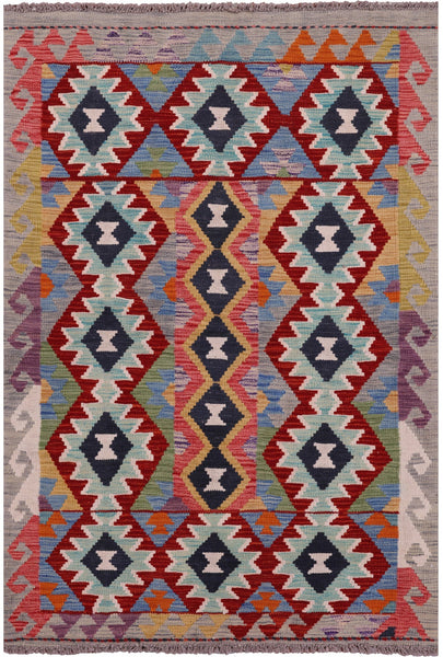 Reversible Kilim Flat Weave Wool On Wool Rug - 3' 5" X 4' 11" - Golden Nile