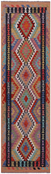 Reversible Kilim Flat Weave Wool On Wool Runner Rug - 2' 8" X 9' 5" - Golden Nile